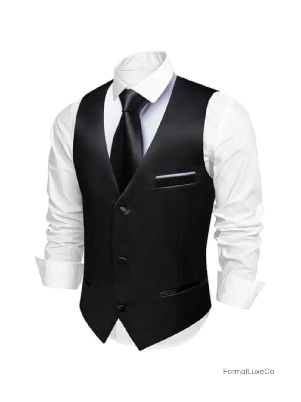 Men's 5PC Slim Fit Vest Set with Tie, Bowtie, Pocket Square, Cufflinks - V-Neck